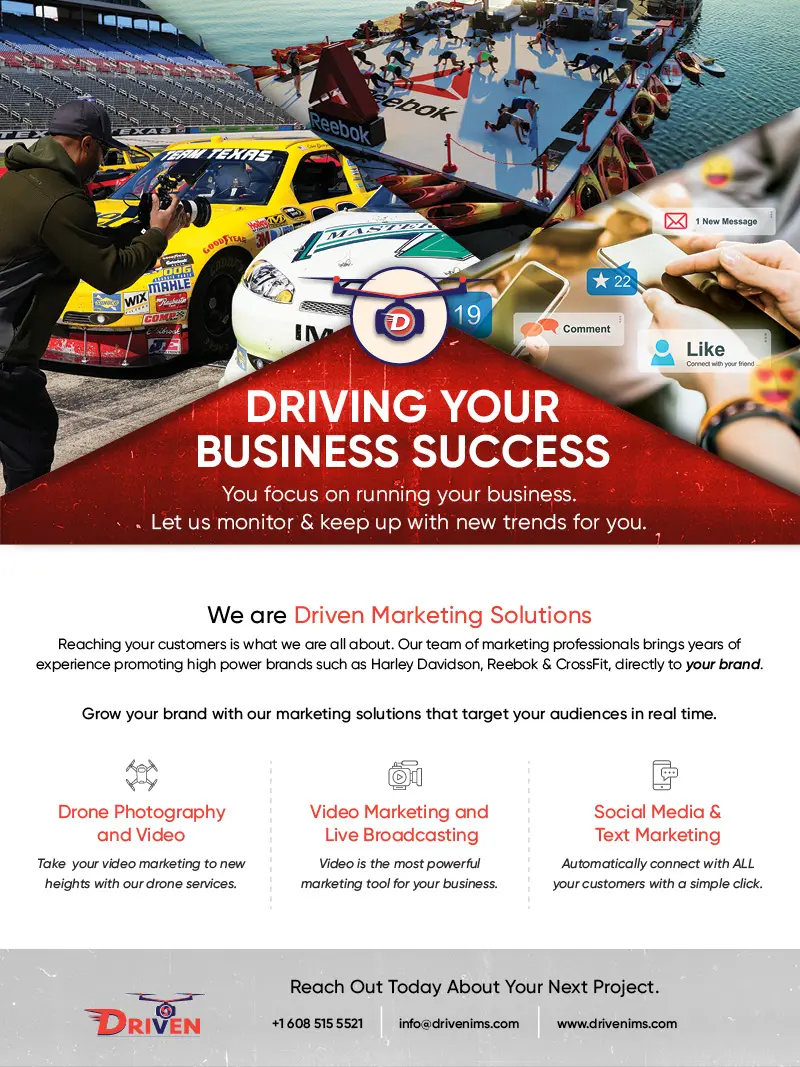 Stylized infographic describing Driven Marketing Solutions