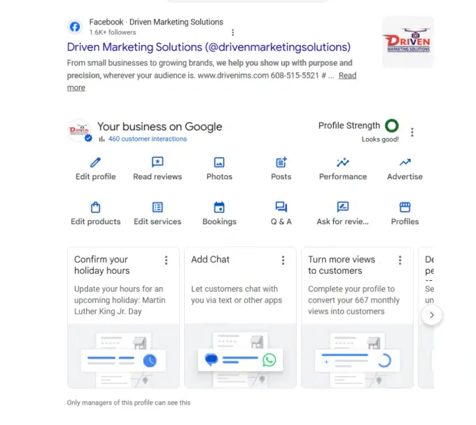 Example Google Business Profile for Driven Marketing Solutions